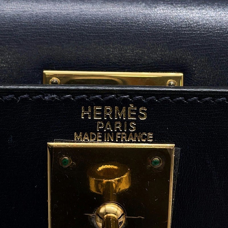 エルメス ハンドバッグ ケリー28 外縫い ブルーインディゴ/ゴールド金具 ボックスカーフ □C刻印 2wayショルダー