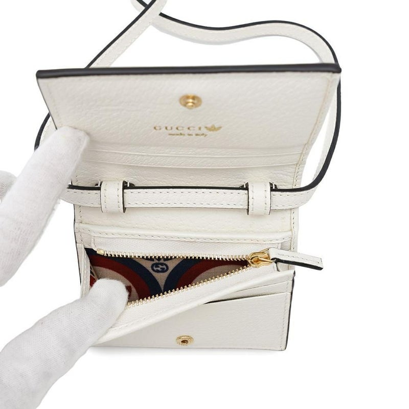 グッチ ショルダーウォレット アディダスコラボ ホースビット レザー 702248 GUCCI adidas 財布 白 黒