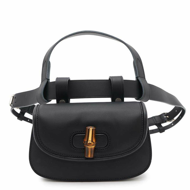 グッチ ボディバッグ バンブー 1947 ミニ ベルトバッグ レザー 681137 GUCCI ウエストバッグ ハンドバッグ 黒