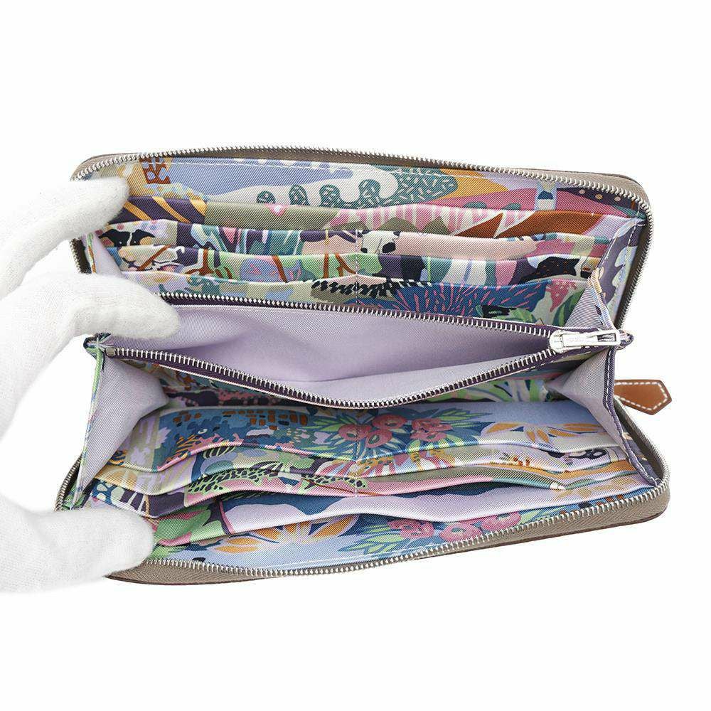 エルメス 長財布 アザップロング シルクイン エトゥープ/シルバー金具