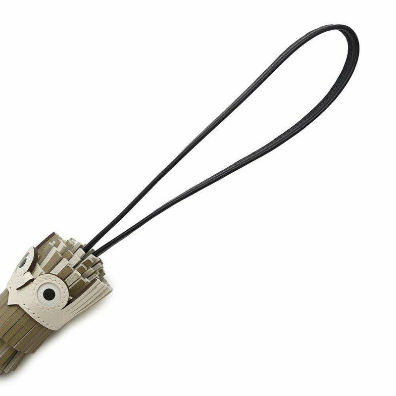 エルメス バッグチャーム シュエット ナタ/ベージュマルファ/ブラック/クレ/ブラン ラムスキン K刻印 フクロウ 黒