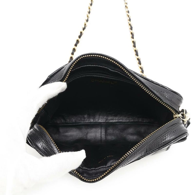 シャネル チェーンショルダーバッグ マトラッセ ココマーク タッセル リザード CHANEL 黒