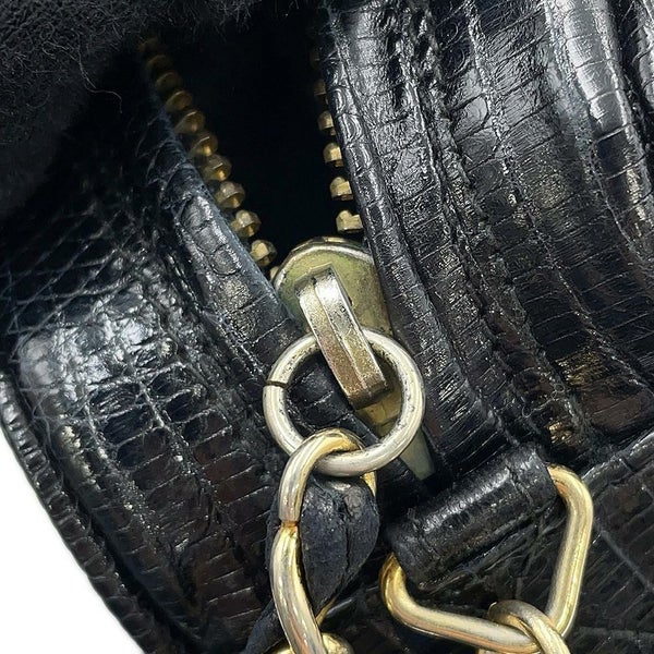 シャネル チェーンショルダーバッグ マトラッセ ココマーク タッセル リザード CHANEL 黒