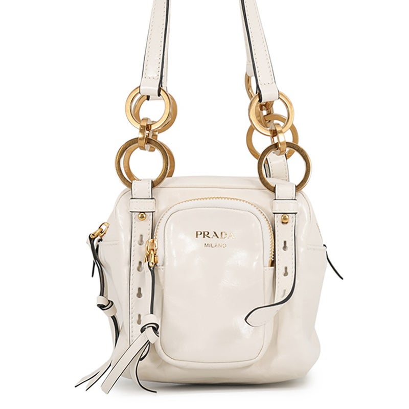 プラダ ハンドバッグ ダングル トップハンドル ミニ レザー 1BB137 PRADA 白