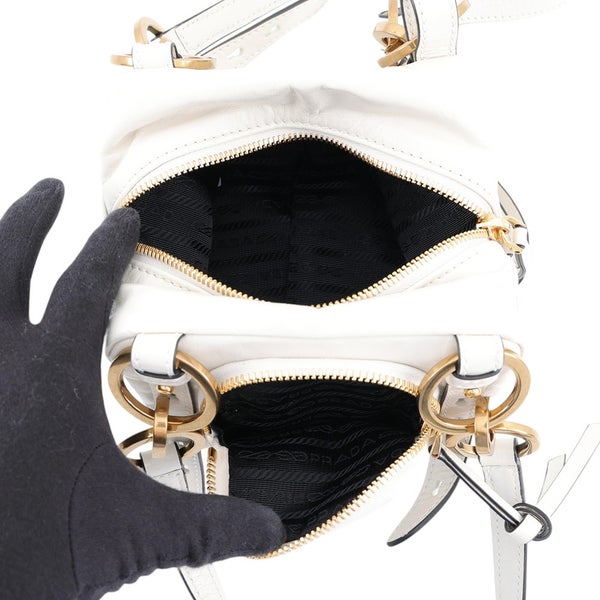 プラダ ハンドバッグ ダングル トップハンドル ミニ レザー 1BB137 PRADA 白