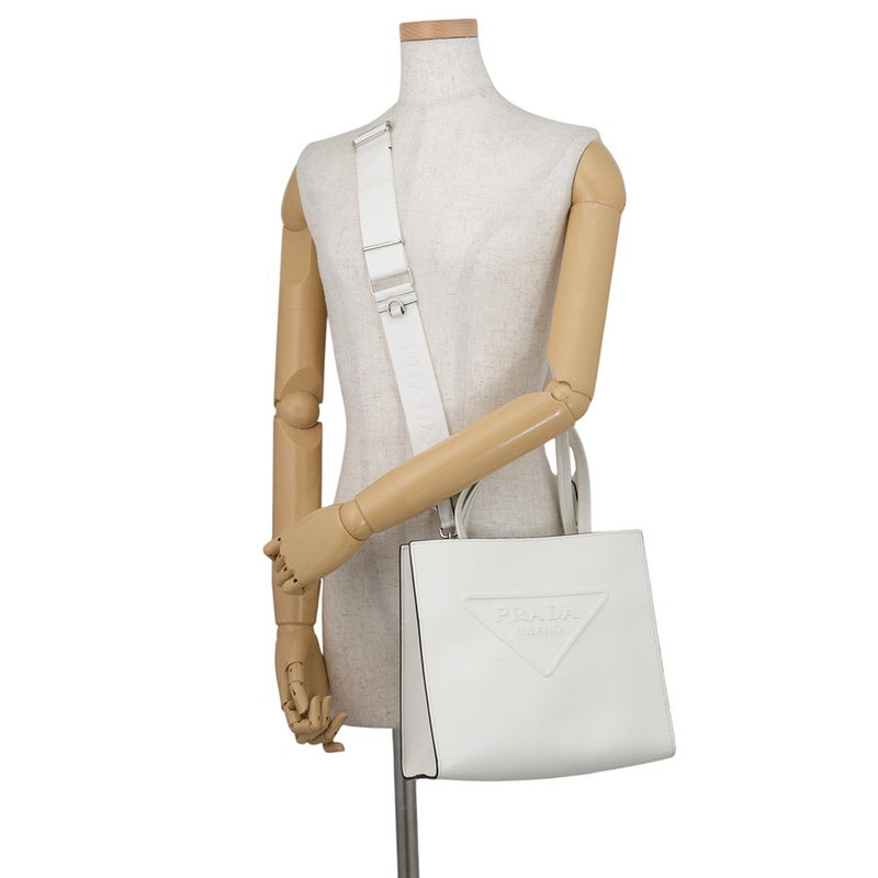 プラダ ハンドバッグ エンボス トライアングルロゴ レザー 1BG382 PRADA 2way 白