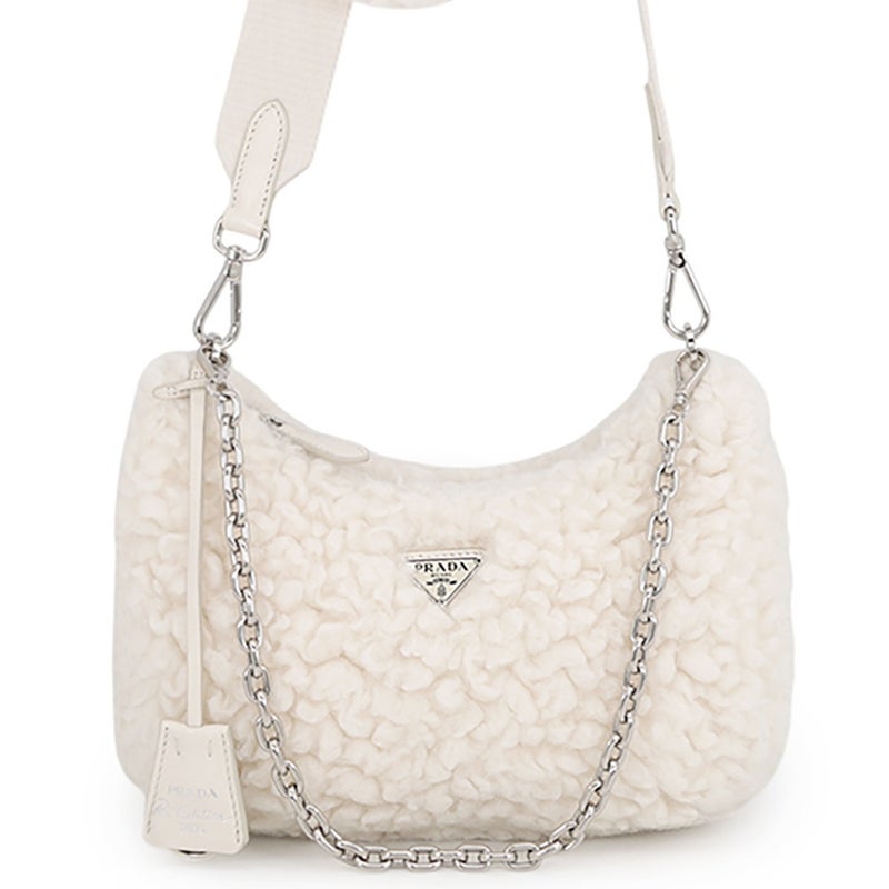 プラダ ショルダーバッグ Re-Edition 2005 ウール カシミヤ 1BH204 PRADA 2wayバッグ 白