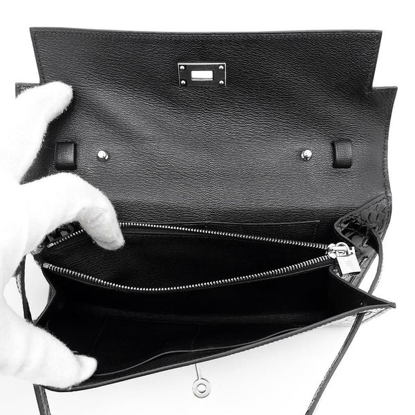 エルメス ケリーウォレット ロング トゥーゴー ブラック/シルバー金具 アリゲーターシャイン B刻印 黒