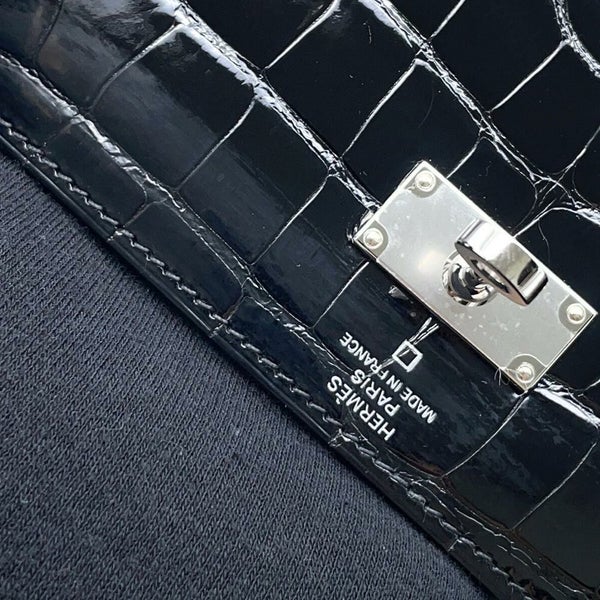 エルメス ケリーウォレット ロング トゥーゴー ブラック/シルバー金具 アリゲーターシャイン B刻印 黒