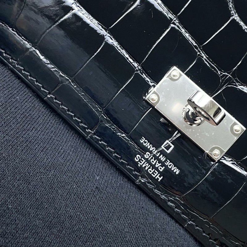 エルメス ケリーウォレット ロング トゥーゴー ブラック/シルバー金具 アリゲーターシャイン B刻印 黒