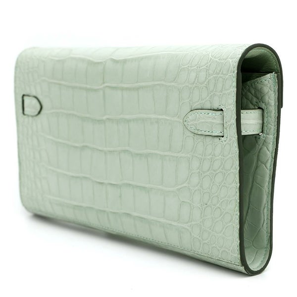 エルメス ケリーウォレット ロング トゥーゴー ヴェールデュープ/シルバー金具 アリゲーターマット W刻印