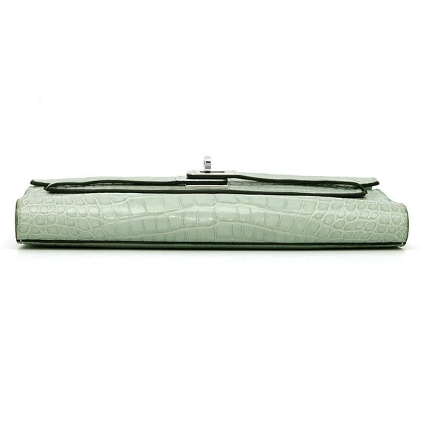 エルメス ケリーウォレット ロング トゥーゴー ヴェールデュープ/シルバー金具 アリゲーターマット W刻印