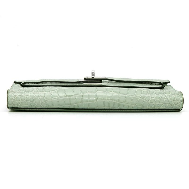 エルメス ケリーウォレット ロング トゥーゴー ヴェールデュープ/シルバー金具 アリゲーターマット W刻印