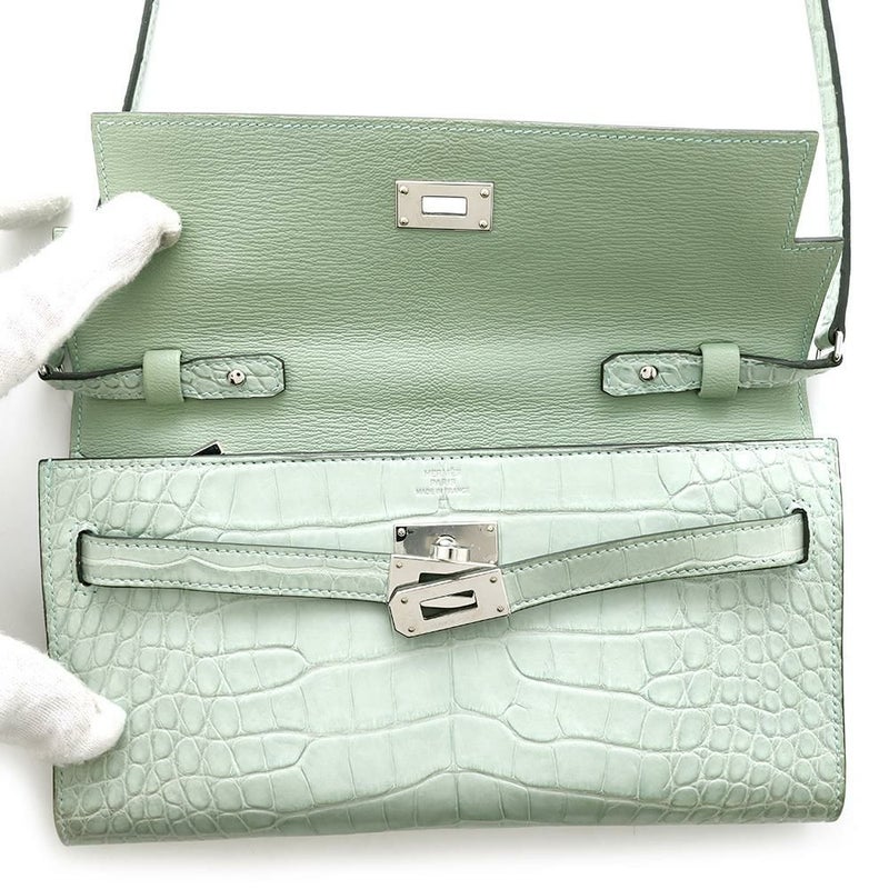 エルメス ケリーウォレット ロング トゥーゴー ヴェールデュープ/シルバー金具 アリゲーターマット W刻印