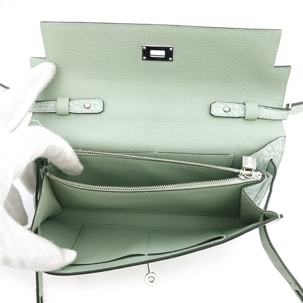 エルメス ケリーウォレット ロング トゥーゴー ヴェールデュープ/シルバー金具 アリゲーターマット W刻印