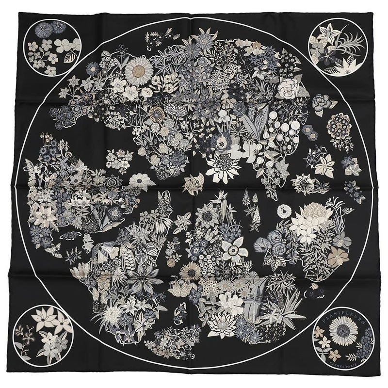 エルメス スカーフ カレ90 プラニフルール Planifleurs HERMES シルク 2023年秋冬 黒