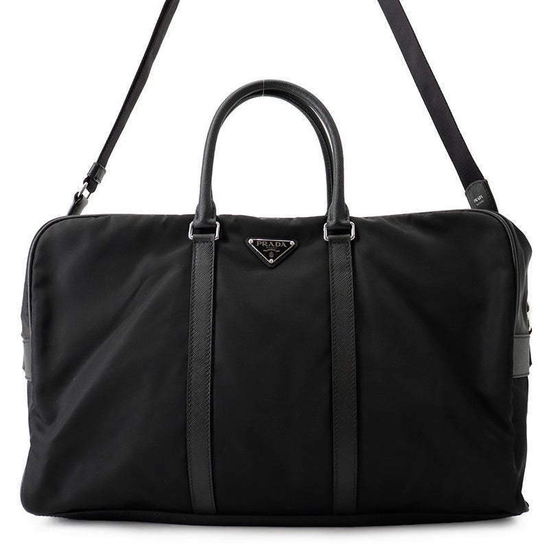 プラダ ボストンバッグ トライアングルロゴ ナイロン/レザー PRADA 2wayショルダーバッグ 黒