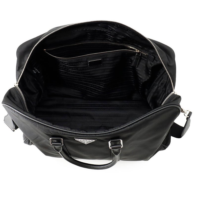 プラダ ボストンバッグ トライアングルロゴ ナイロン/レザー PRADA 2wayショルダーバッグ 黒