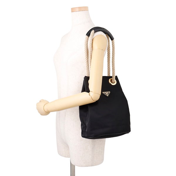 プラダ ハンドバッグ トライアングルロゴ マリナー スモールバケットバッグ ナイロン 1BE082 PRADA ショルダーバッグ 黒