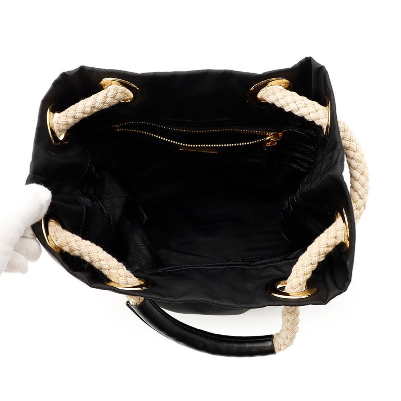 プラダ ハンドバッグ トライアングルロゴ マリナー スモールバケットバッグ ナイロン 1BE082 PRADA ショルダーバッグ 黒