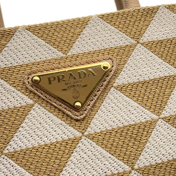 プラダ ハンドバッグ シンボル エンブロイダリー トライアングルロゴ キャンバス/レザー 1BA355 PRADA 2wayショルダーバッグ 白