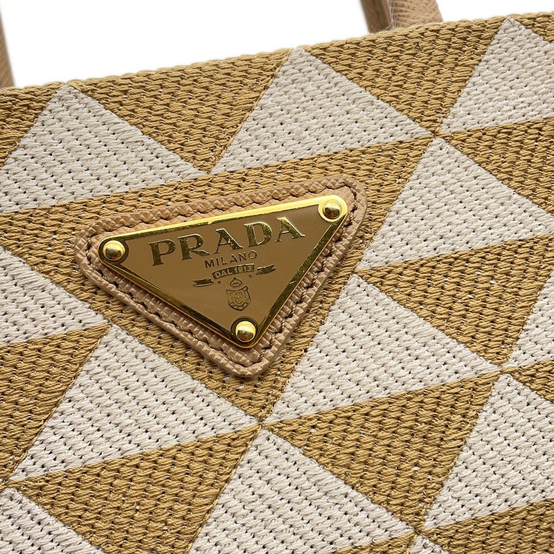 プラダ ハンドバッグ シンボル エンブロイダリー トライアングルロゴ キャンバス/レザー 1BA355 PRADA 2wayショルダーバッグ 白