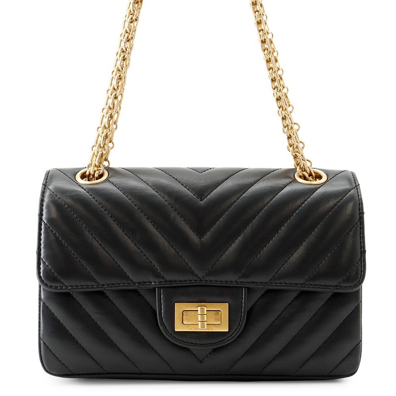 シャネル チェーンショルダーバッグ Vステッチ シェブロン 2.55 ミニ エイジドカーフレザー AS0874 CHANEL 黒
