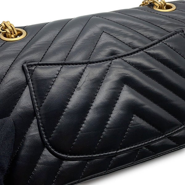 シャネル チェーンショルダーバッグ Vステッチ シェブロン 2.55 ミニ エイジドカーフレザー AS0874 CHANEL 黒