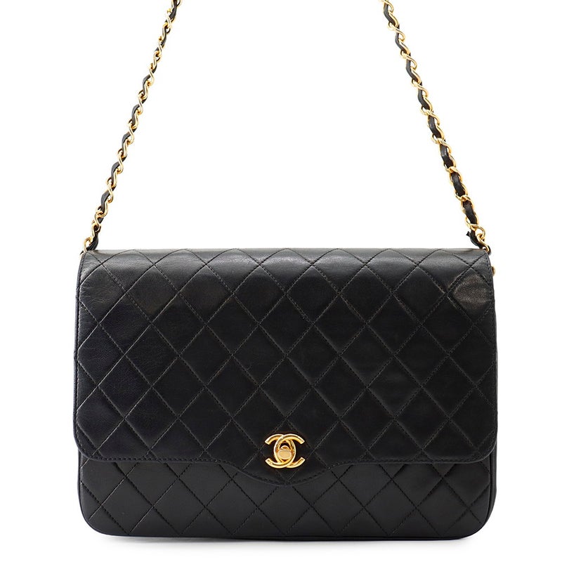 シャネル チェーンショルダーバッグ マトラッセ25 ココマーク ラムスキン CHANEL バッグ 黒
