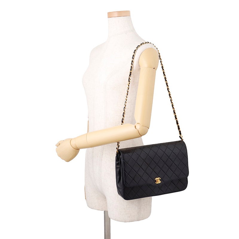 シャネル チェーンショルダーバッグ マトラッセ25 ココマーク ラムスキン CHANEL バッグ 黒
