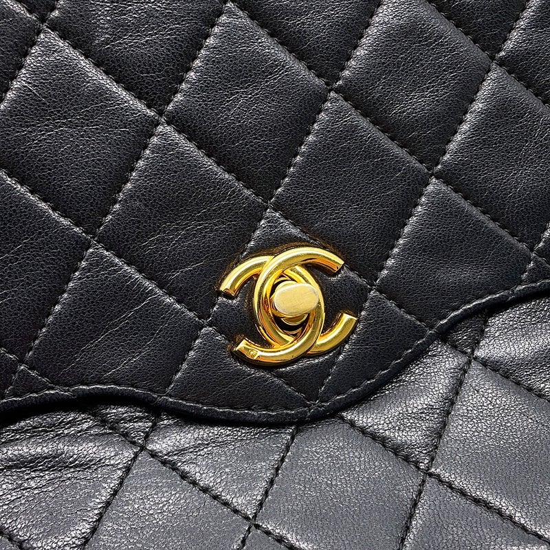 シャネル チェーンショルダーバッグ マトラッセ25 ココマーク ラムスキン CHANEL バッグ 黒