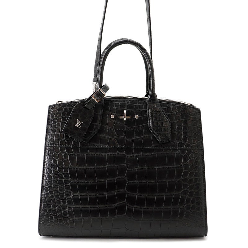 ルイヴィトン ハンドバッグ クロコダイル シティ・スティーマー MM LOUIS VUITTON 2way ショルダーバッグ 黒 ブラック