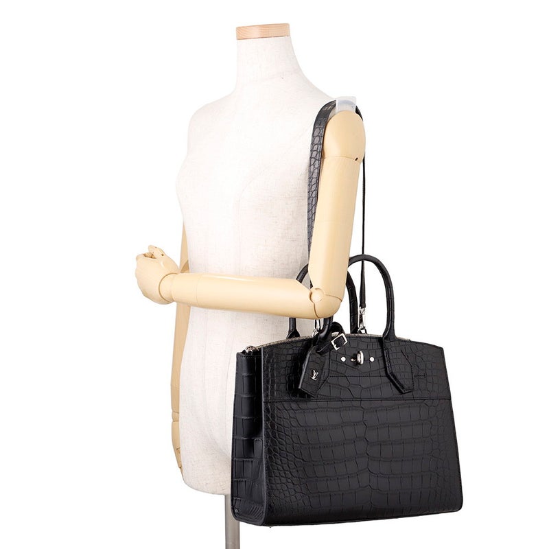 ルイヴィトン ハンドバッグ クロコダイル シティ・スティーマー MM LOUIS VUITTON 2way ショルダーバッグ 黒 ブラック