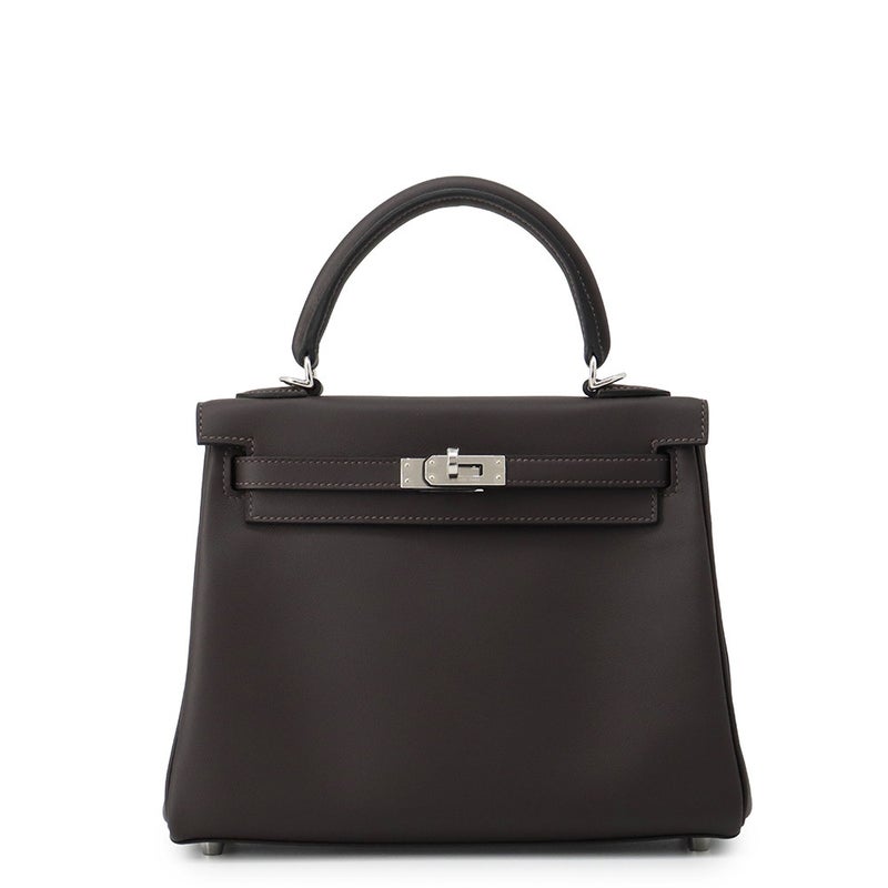 エルメス ハンドバッグ ケリー25 内縫い エベンヌ/シルバー金具 スイフト G刻印 HERMES Kelly 2wayバッグ