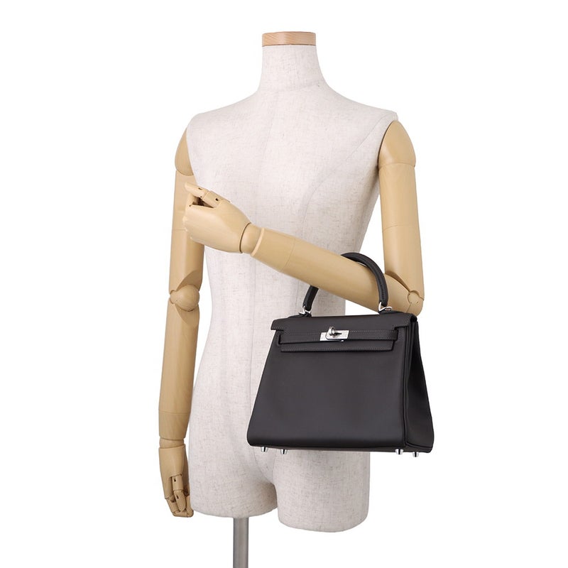 エルメス ハンドバッグ ケリー25 内縫い エベンヌ/シルバー金具 スイフト G刻印 HERMES Kelly 2wayバッグ