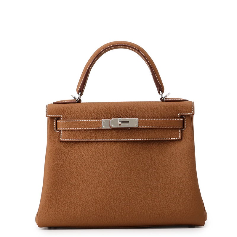 エルメス ハンドバッグ ケリー28 内縫い ゴールド/シルバー金具 トゴ G刻印 HERMES Kelly 2wayバッグ