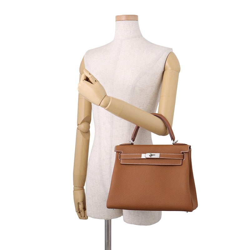 エルメス ハンドバッグ ケリー28 内縫い ゴールド/シルバー金具 トゴ G刻印 HERMES Kelly 2wayバッグ