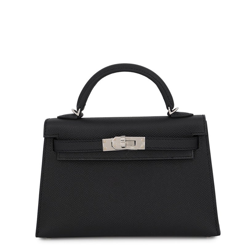 エルメス ハンドバッグ ミニケリー 外縫い ブラック/シルバー金具 エプソン G刻印 HERMES Kelly 2wayバッグ 黒