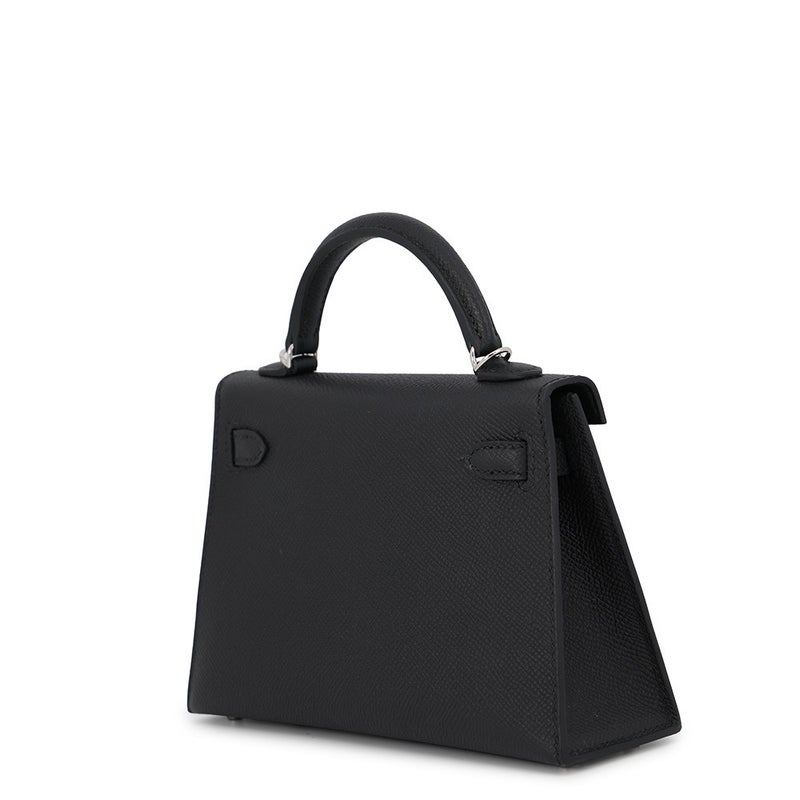 エルメス ハンドバッグ ミニケリー 外縫い ブラック/シルバー金具 エプソン G刻印 HERMES Kelly 2wayバッグ 黒