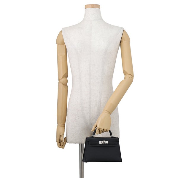 エルメス ハンドバッグ ミニケリー 外縫い ブラック/シルバー金具 エプソン G刻印 HERMES Kelly 2wayバッグ 黒