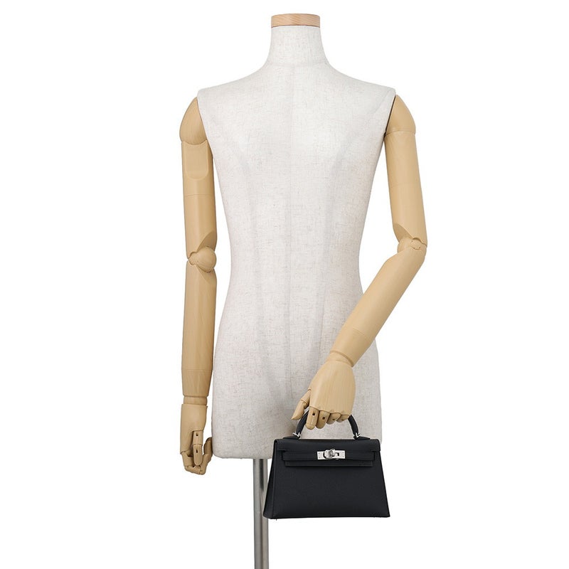 エルメス ハンドバッグ ミニケリー 外縫い ブラック/シルバー金具 エプソン G刻印 HERMES Kelly 2wayバッグ 黒