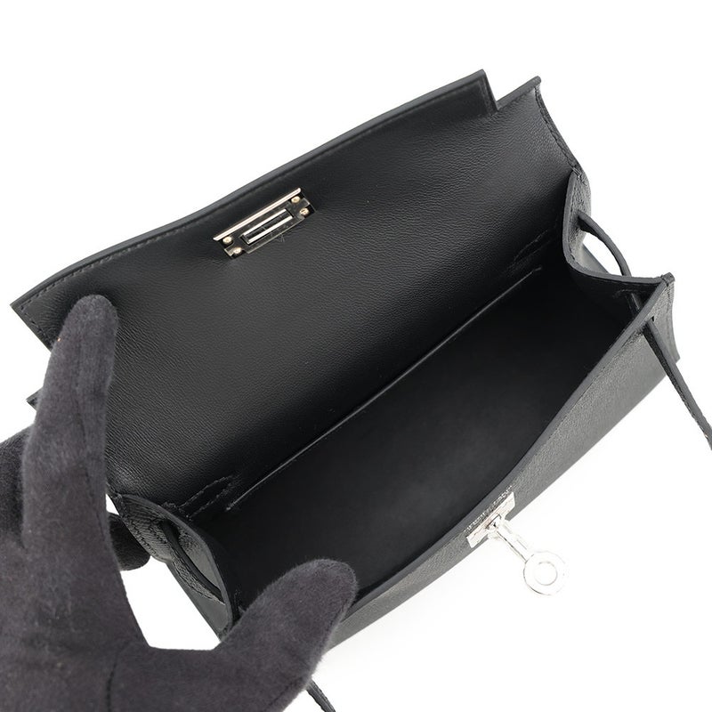 エルメス ハンドバッグ ミニケリー 外縫い ブラック/シルバー金具 エプソン G刻印 HERMES Kelly 2wayバッグ 黒