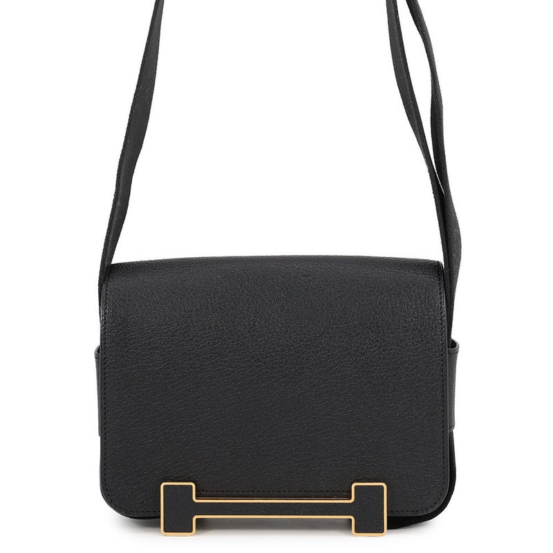 エルメス ショルダーバッグ ゲタ ブラック/ゴールド金具 シェブルミゾル B刻印 HERMES バッグ 黒