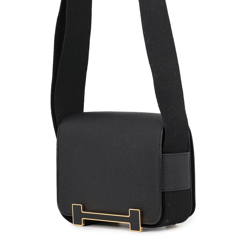 エルメス ショルダーバッグ ゲタ ブラック/ゴールド金具 シェブルミゾル B刻印 HERMES バッグ 黒