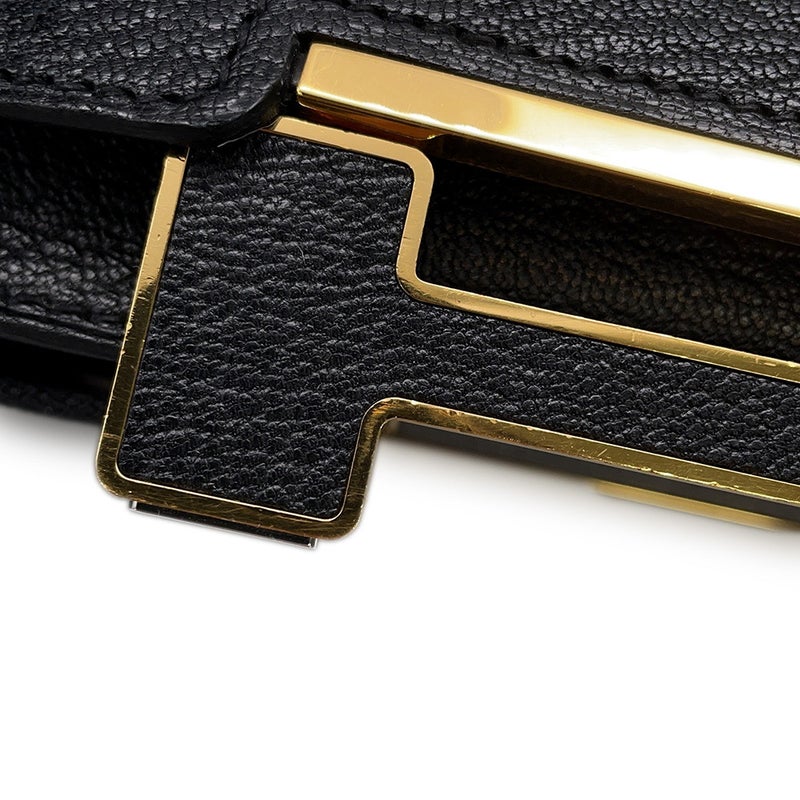 エルメス ショルダーバッグ ゲタ ブラック/ゴールド金具 シェブルミゾル B刻印 HERMES バッグ 黒