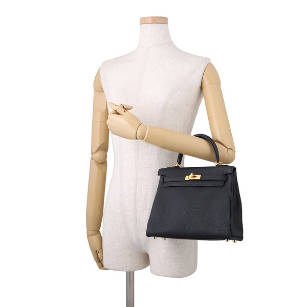 エルメス ハンドバッグ ケリー25 内縫い ブラック/マットゴールド金具 トゴ K刻印 ２wayショルダー 黒
