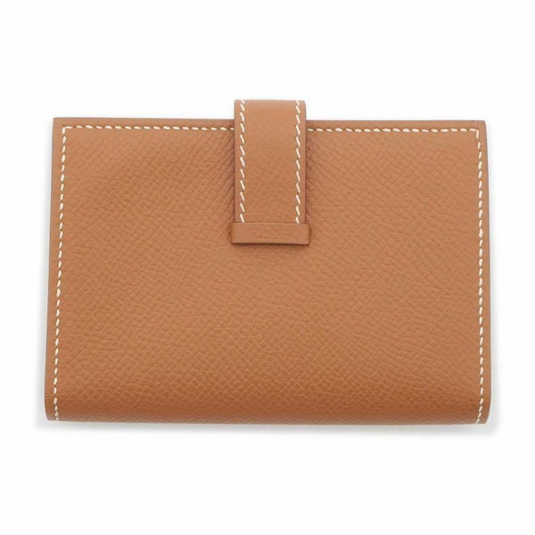 エルメス カードケース ベアン ゴールド/ゴールド金具 ヴォーエプソン □J刻印 HERMES 名刺入れ