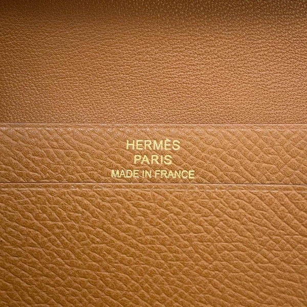 エルメス カードケース ベアン ゴールド/ゴールド金具 ヴォーエプソン □J刻印 HERMES 名刺入れ
