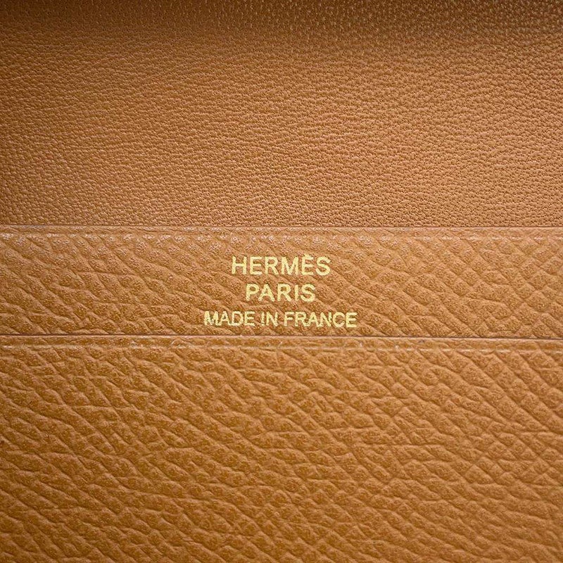 エルメス カードケース ベアン ゴールド/ゴールド金具 ヴォーエプソン □J刻印 HERMES 名刺入れ