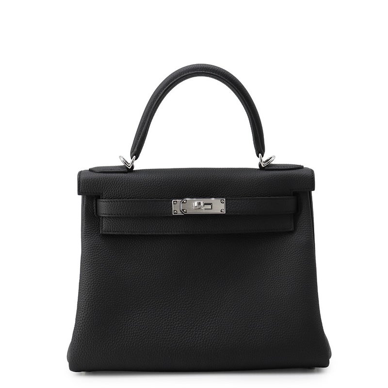 エルメス ハンドバッグ ケリー28 内縫い ブラック/シルバー金具 トゴ G刻印 HERMES Kelly 2wayバッグ 黒